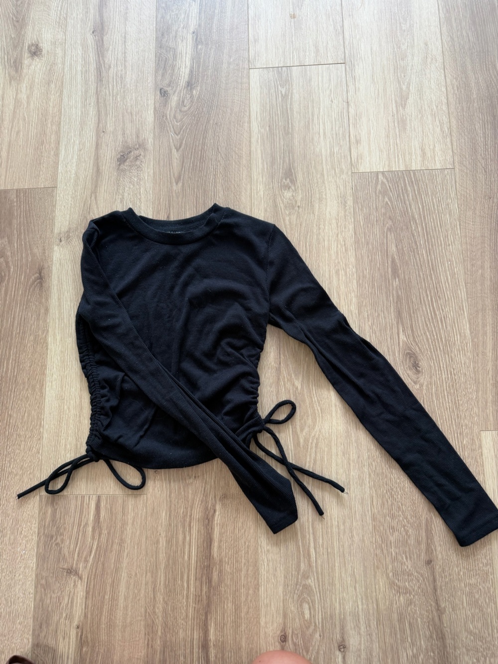 Zara Black Long Sleeve Cinch-Side Top